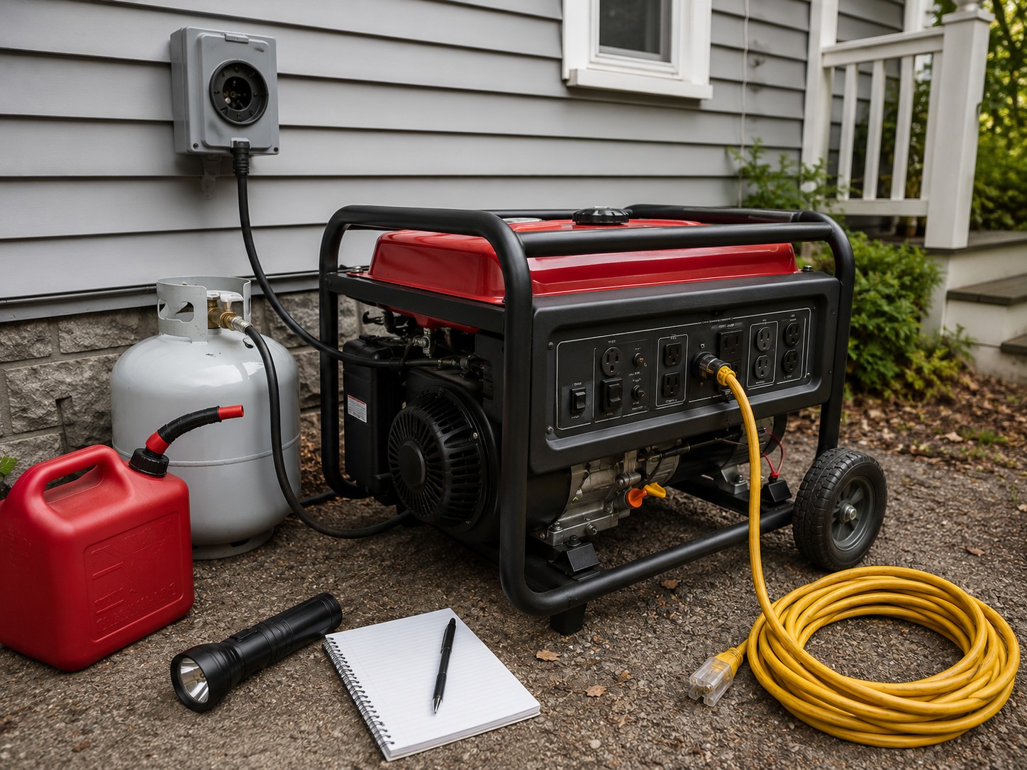 Dual fuel generator for home backup power with propane tank and transfer switch inlet