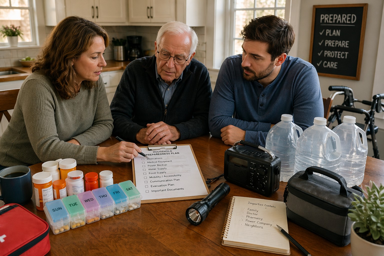 family planning household preparedness for elderly parents and dependents with medical and emergency supplies