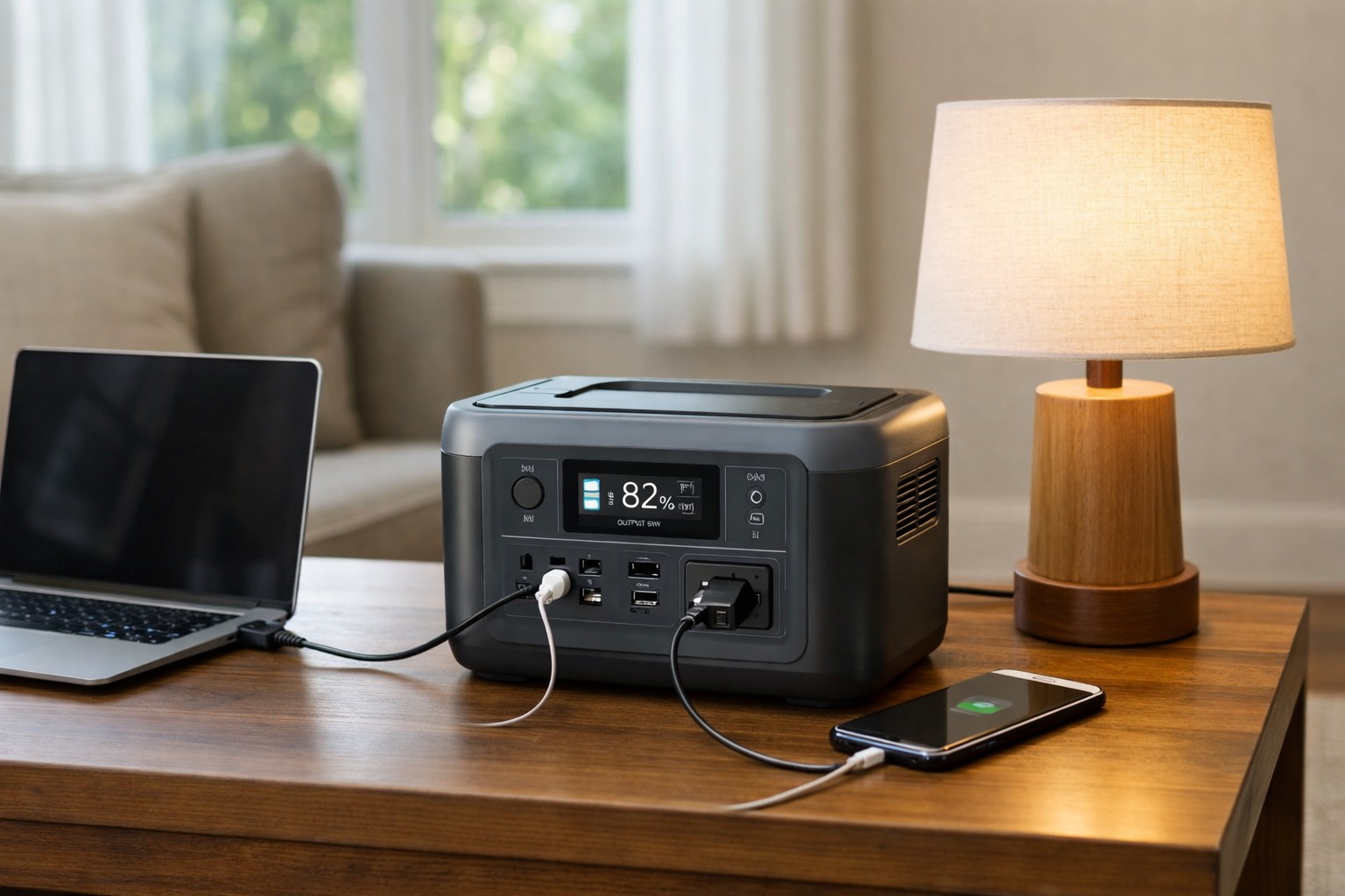 Portable Power Station Powering Devices Inside a Home